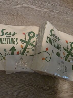 'Seas and Greetings'  Napkins - Green & White